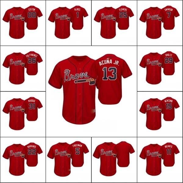 

atlanta\rbraves men #7 dansby swanson 5 freddie an 13 ronald acuna jr. custom women youth cool base official alternate jersey, Blue;black