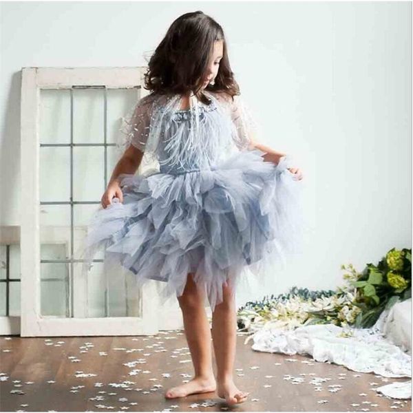 Luxo meninas meninas penas pretas tutu vestido crianças beading cisne bairro verão moda crianças traje 210529