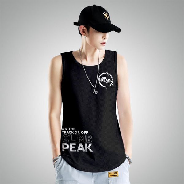 

gym bodybuilding sport fitness workout round neck vest men muscle sleeveless shirt black print tank top, White;black