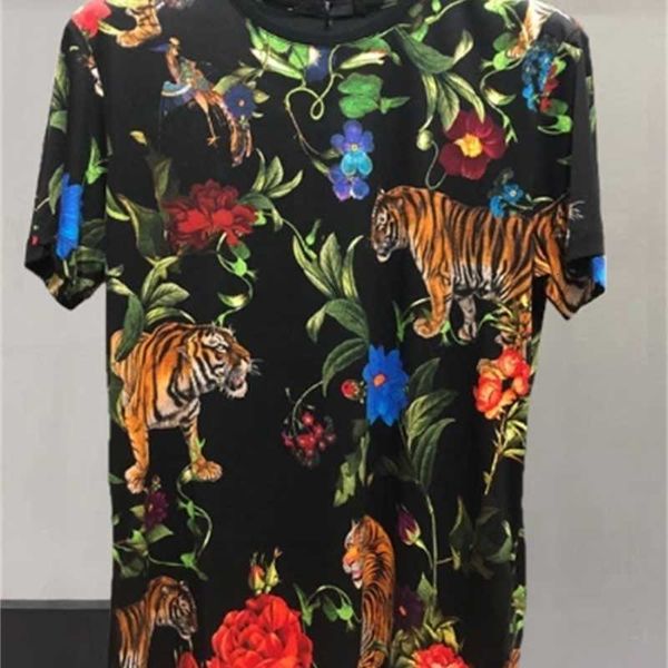 

men's t-shirts 20ss t shirts brand fashion tiger floral gothic punk casual print cotton tee for men e01o, White;black
