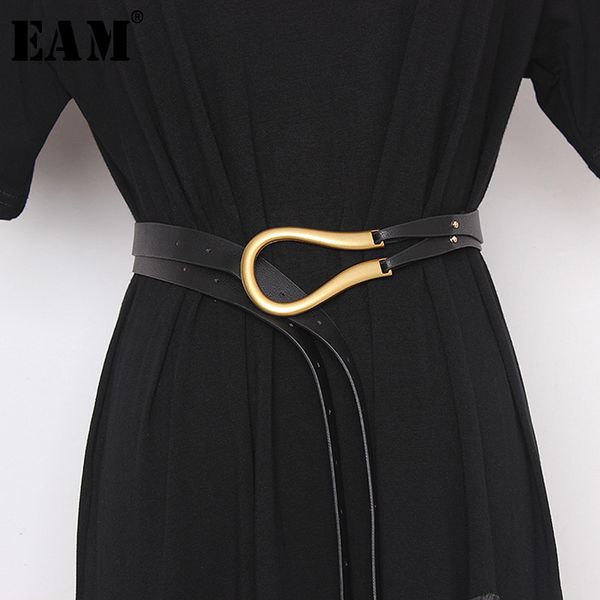 

[eam] pu leather multicolor buckle big size long wide belt personality women new fashion tide all-match spring 2021 1n952 210310, Black;brown