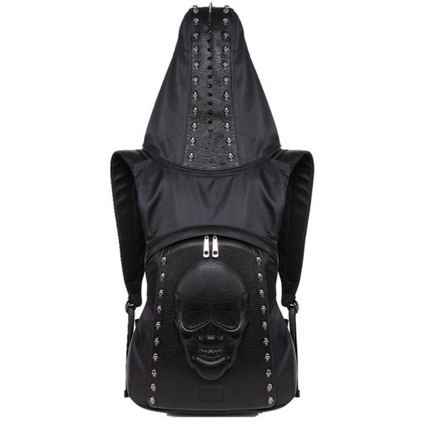 

backpack personality 3d skull backpacks with hood creative punk rivet lapschool bags for teenagers