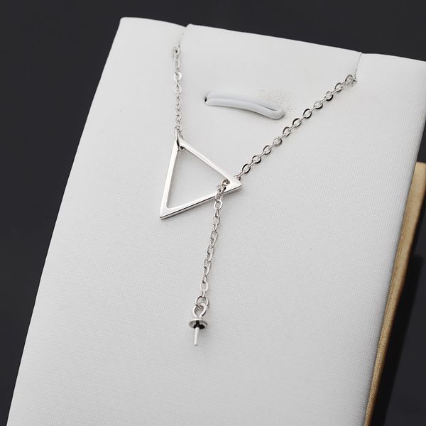 

s925 silver necklace female pearl empty support triangle pendant set clavicle chain diy jewelry accessories 381