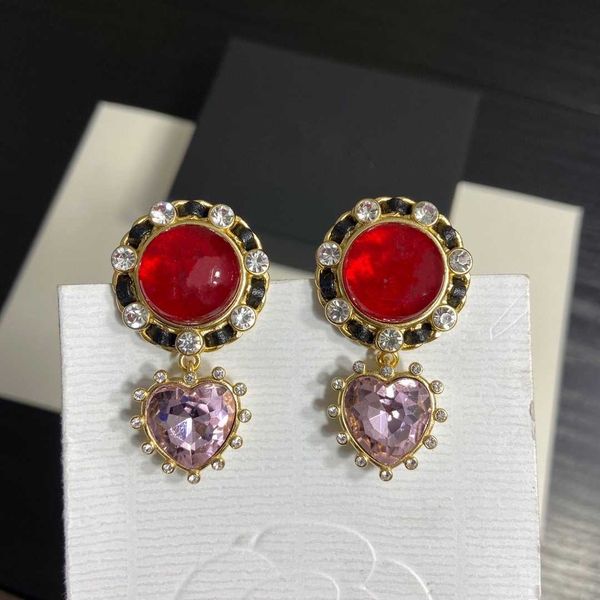 

brand yellow gold color fashion jewelry woman crystal earrings pink heart red party water drop pearls studing, Golden