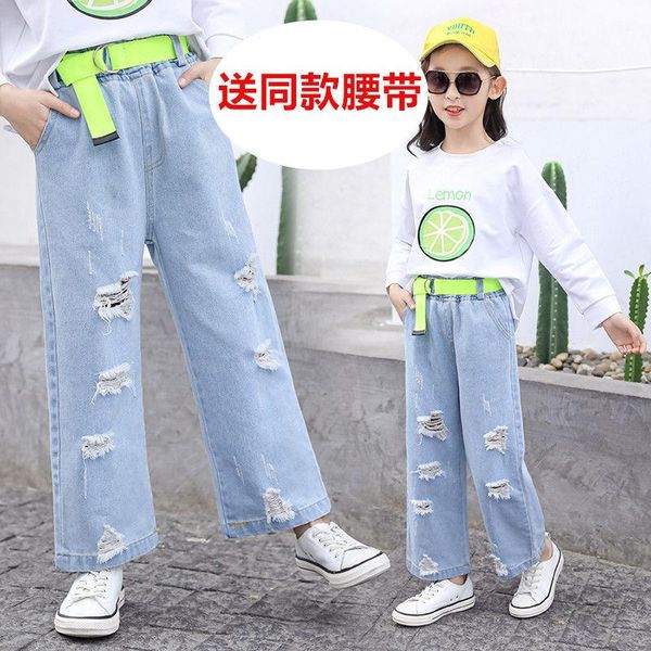 

jeans 2021 spring autumn kids for girls lovely teenage children demin pants casual trouses child 3-10y, Blue
