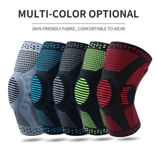 

sports compression knee pads support brace patella protector knitted silicone spring leg sleeve for basketball volleyball, Black;gray