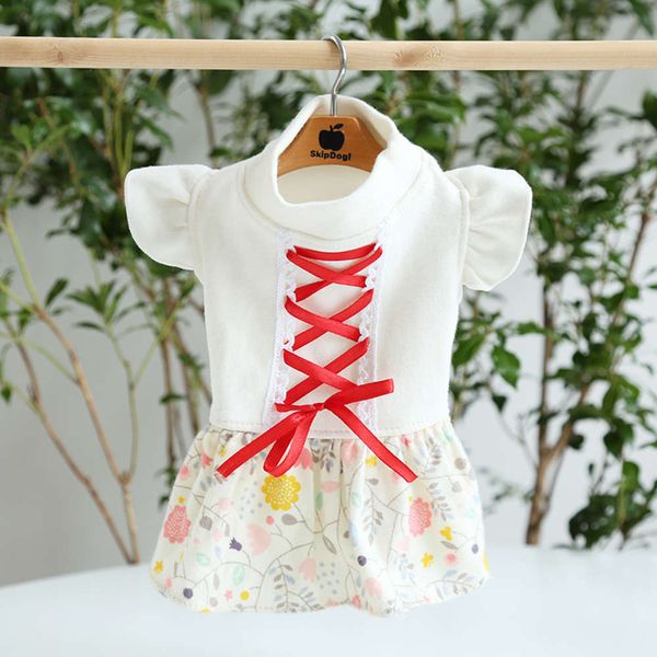 

ysgj 21 spring and summer flower fairy red ribbon skirt maid cat drs dog pet cloth
