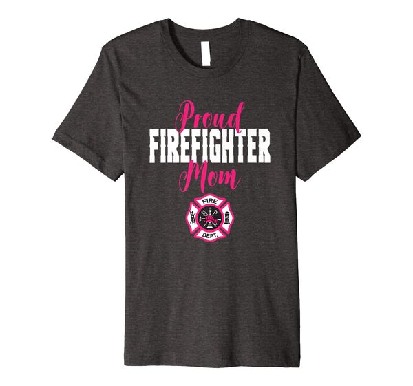 

proud firefighter mom t-shirt for support of son or daughter, White;black