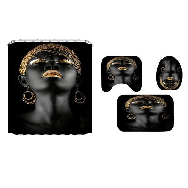 

shower curtains african black girl women with golden lips for bathroom 3d printing waterproof home decor