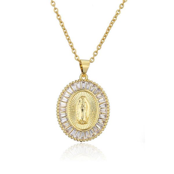 

pendant necklaces virgin mary necklace guadalupe copper plated 18k gold zircon oval charm catholicism christian woman jewelry gift, Silver