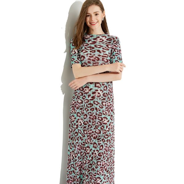 

2021 new pleated summer fashion sleeveless elegant long comfortable women leopard print tp5066 8xl0, Black;gray