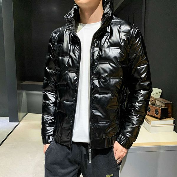 

down jacket men's bright face winter 2020 short warm and thickened trend handsome white down men's coat winter wear, Black