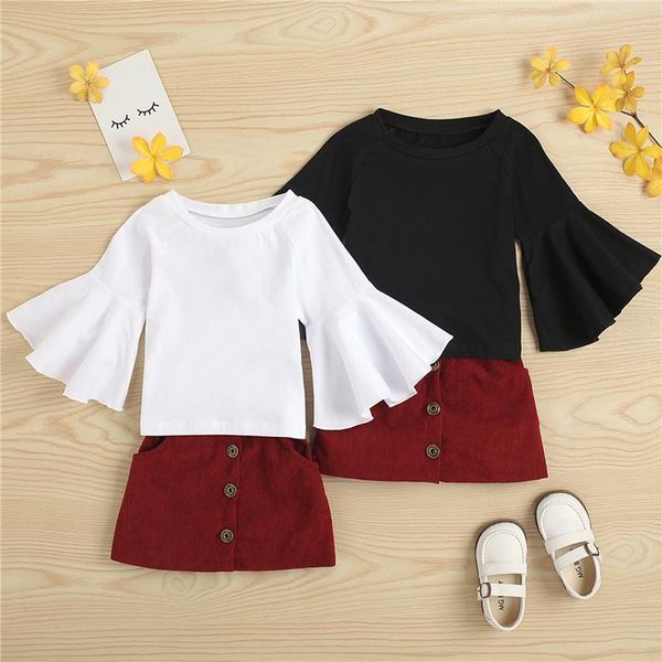 

clothing sets 2pcs toddler baby girls bell sleeve + corduroy skirt, casual high waist version single breasted decoration autumn, White