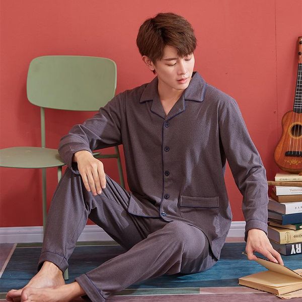 

men's sleepwear cotton pajamas suit nightgown 2pcs shirt&pants men homewear 2021 pyjamas nightwear sleep set intimate lingerie, Black;brown