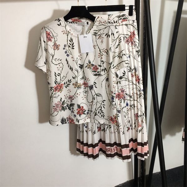 

2021 designer new ladies dress elastic waist printing suit fashion all-match13, White