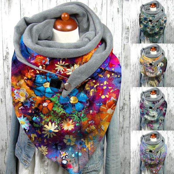 

scarves winter for ladies fashion scarf women luxury colorful flower printing button soft wrap casual warm shawls l3, Blue;gray