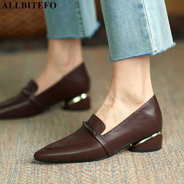 

allbitefo fashion brand high heels office women shoes genuine leather high heel shoes autumn/spring women high heels shoes 210611, Black
