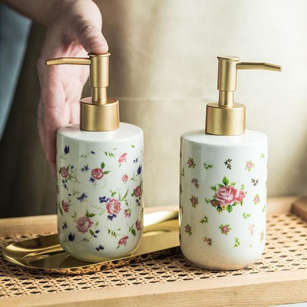 

bath accessory set retro flowers 320ml ceramic press bottles bathroom accessories home el lotion shampoo shower gel white