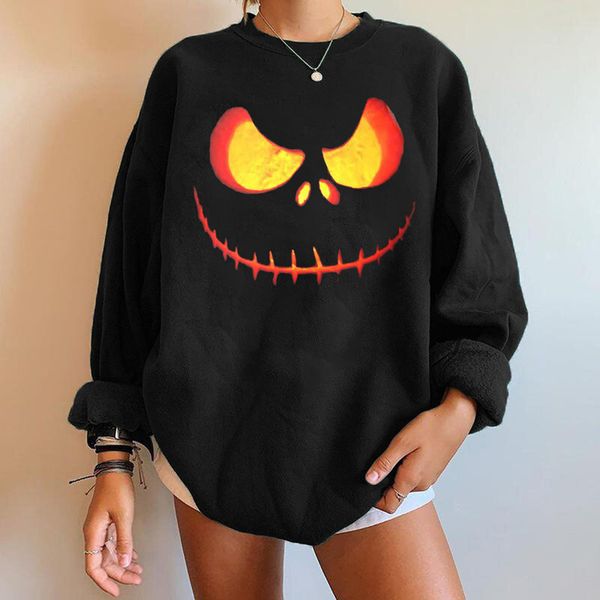 

halloween 20 sweatshirts long sleeve round neck loose fashion women, Black