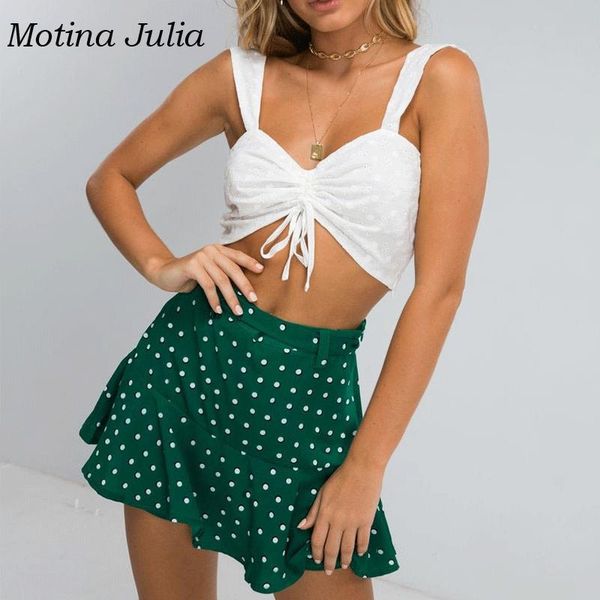 

women's shorts motina julia green dot print shirts women summer 2021 ruffle boho beach casual bottom bow chiffon, White;black
