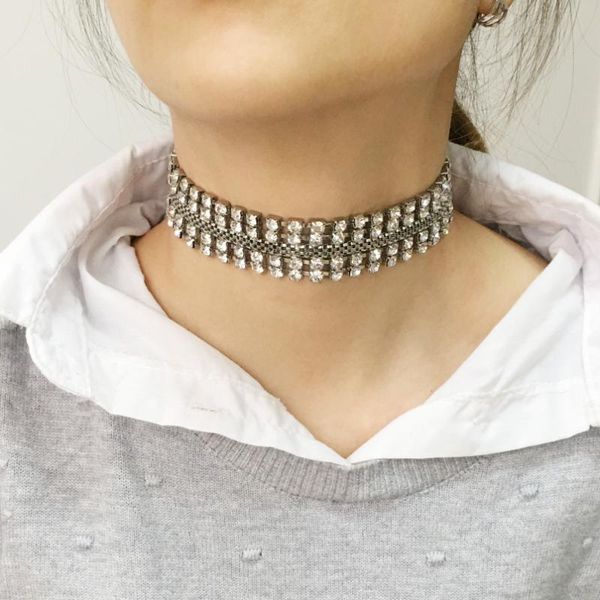 

chokers fashion rhinestone choker necklaces women collar torques statement necklace luxury jewelry for wedding or party dress, Golden;silver
