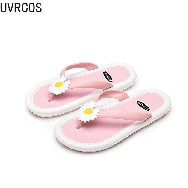 

casual flip flops women's shoes 2021 fashion wild sweet small fresh vamp flower decoration outdoor women's slippers, Black