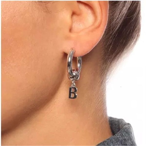 

hbp fashion ins niche design metal texture brass finish personality b letter pendant ring earrings, Silver