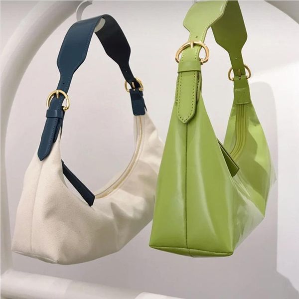 

2021 canvas leather splicing armpit bag women shoulder bags casual solid color women's handbag patchwork baguette clutch purses