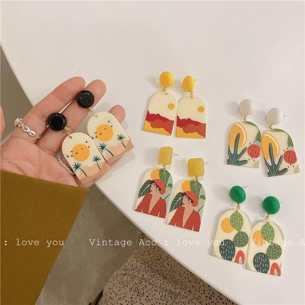 

stud korea retro color flower earrings fashion ins style girl portrait hit cute leaf, Golden;silver
