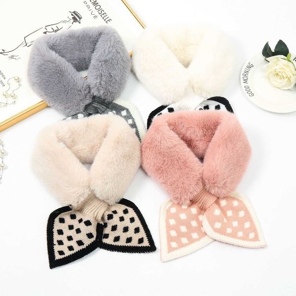 

new wave dot net red bib warm winter bow tie japanese imitation rex rabbit fur plush cross small scarf fur collar keep warm h0923, Silver
