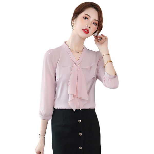 

women's blouses & shirts summer formal women chiffon pink half sleeve ladies office work wear clothes, White