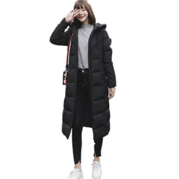 

women's down & parkas m-6xl winter big size female cotton coat fur collar warm large women costumes hooded long overcoat j838, Black