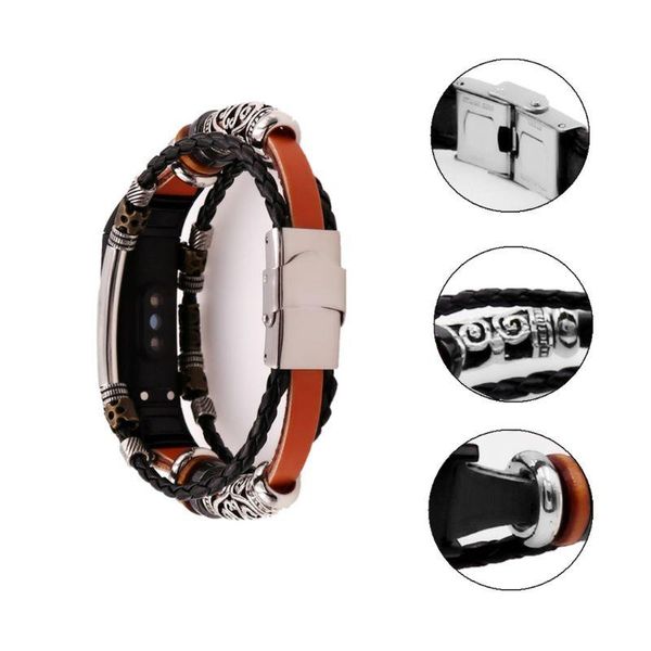 

watch bands retro woven beads wrist strap metal buckle watchband for huawei honor band 5/4 x7jb, Black;brown