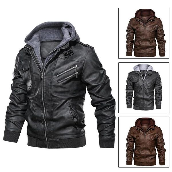 

men's leather & faux jackets slim-fit zipper pu autumn black business