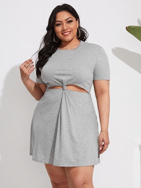 

plus solid peekaboo dress k57e#, Black