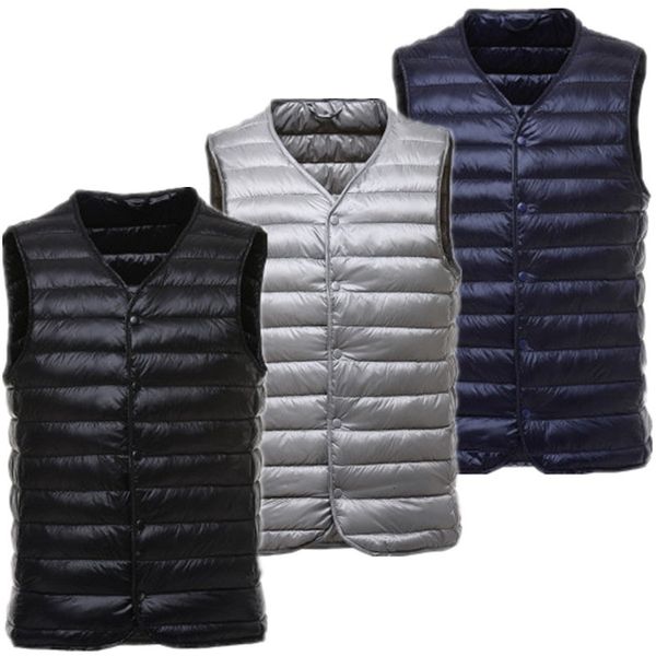 

autumn 2021 sleeveless down men's lightweight vest v-neck winter jacket, Black;white