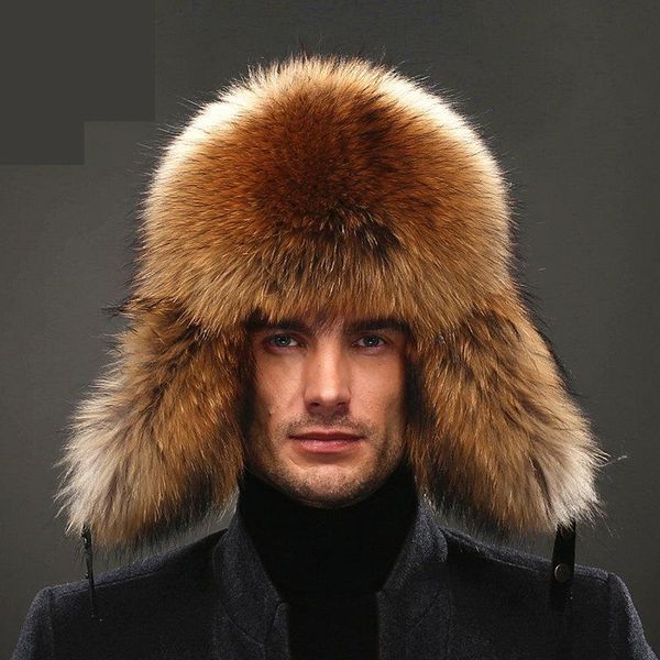 

berets for man lei feng hat winter fashion warm ear protection raccoon hair 2021 fxfurs fur outdoor men solid, Blue;gray