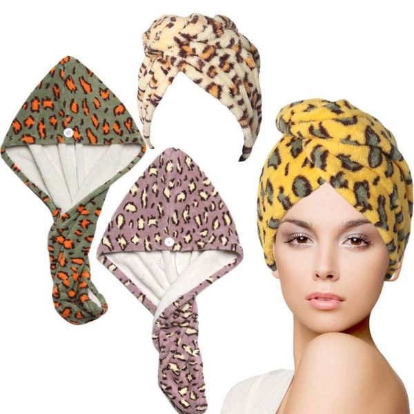 

shower caps microfiber hair towel wrap dry hat turban bathing drying leopard print cap quick-drying