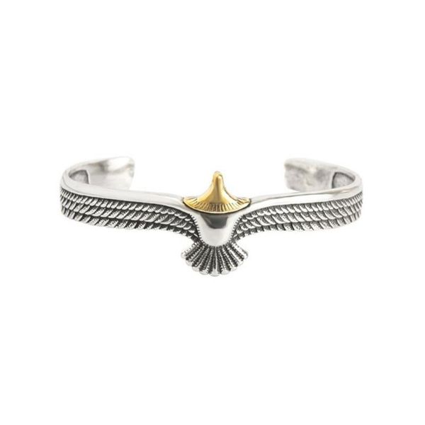 

bangle vintage eagle flying feather pattern bangles bracelet opening adjustable mjolnir viking runes amulet norse mythology, Black