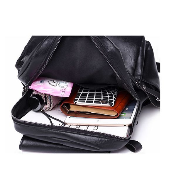 

black pu leather women backpack female 2020 new ladies bagpack for teenage girl school bags small drawstring bag