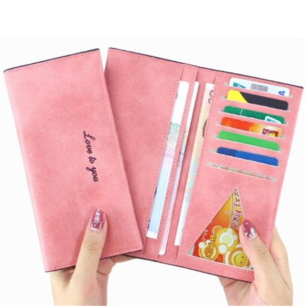 

card holders ladies wallet long original frosted leather slim retro holder purse business money case, Brown;gray