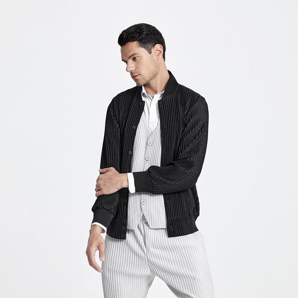 

men's wool & blends changpleat 2021 summer jackets miyak pleated fashion loose plus size casual sports jacket, Black