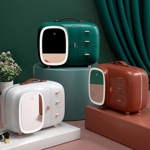 

storage boxes & bins cosmetic box with mirror led light deskmakeup jewelry beauty case dust-proof drawer organizer for cosmetics