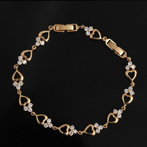 

link, chain tendy women bracelet link charm slim hollow heart pendant alloy rhinestone 3 types jewelry wholesale fashion, Black