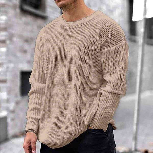 

men's winter loose sweater casual long sve solid color crew neck ribbed knit pullover thermal comfortable top, Black