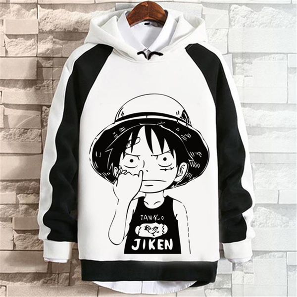 

one piece poleron luffy cool raglan hoody sweatshirt sweat homme anime harajuku hip hop style hoodies coat streetwear, Black