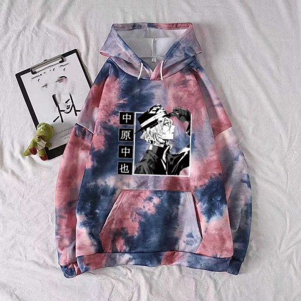 Bungo Stray Dogs Hot Anime Hoodie Tie-Dye Pullover Tops Langarm Mode Y0804