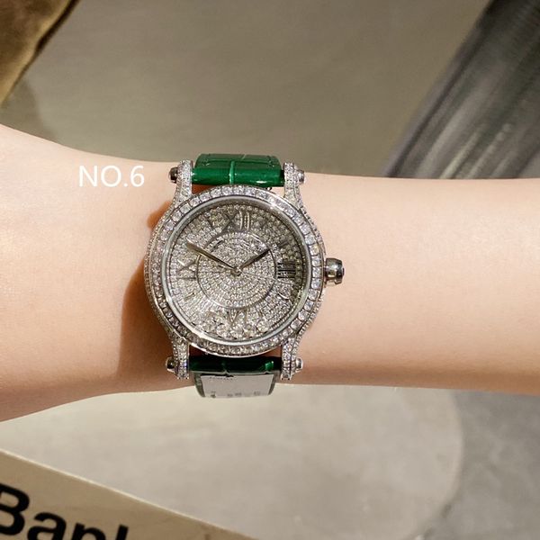 

brand genuine leather watch luxurious full diamond dial wrist watch 7 stones moving quartz wristwatch clock women happy stone watch, Slivery;brown