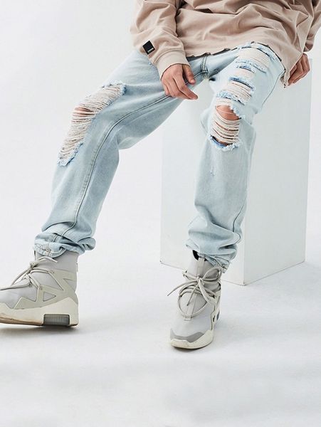 

men ripped light wash jeans l7xy#, Blue