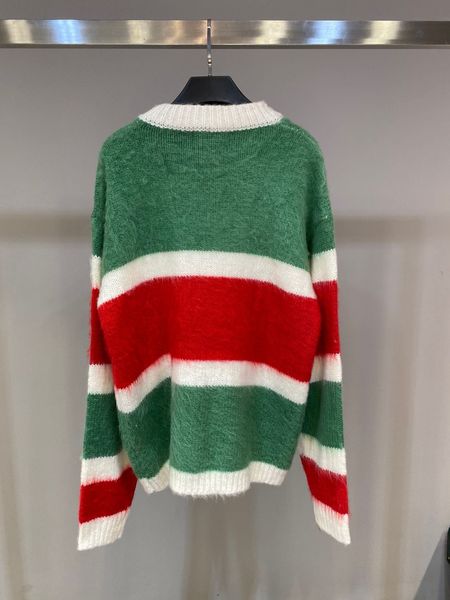 

autumn and winter 2020 new women's fashion brand european mohair color matching embroidery round neck pullover loose knitted sweaterp0c, White;black